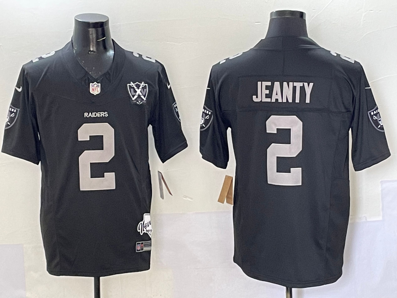 Men's Las Vegas Raiders Raiders #2 Ashton Jeanty Black With Nevada Silver Stat Patch And 65th Jersey