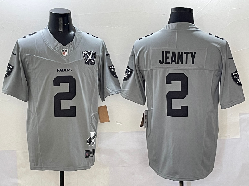 Men's Las Vegas Raiders Raiders #2 Ashton Jeanty Gray 2025 Draft F.U.S.E. With Nevada Silver Stat Jersey