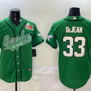 Men's Philadelphia Eagles #33 Cooper DeJean Green 2025 Super Bowl LIX Patch Baseball Jersey