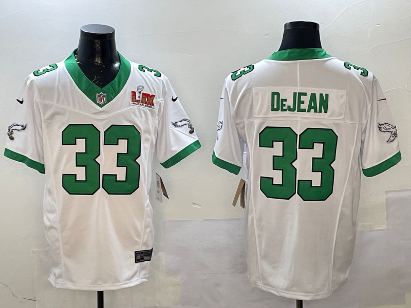 Men's Philadelphia Eagles #33 Cooper DeJean White 2025 Super Bowl LIX Patch Vapor Jersey