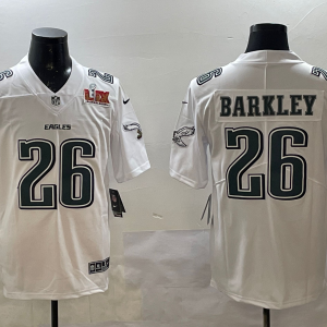 Men's Philadelphia Eagles #26 Saquon Barkley White 2025 Super Bowl LIX Patch Vapor Jersey
