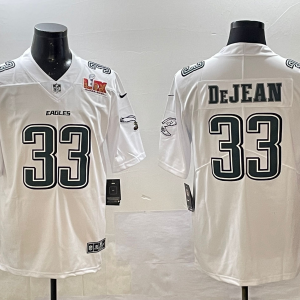 Men's Philadelphia Eagles #33 Cooper DeJean White 2025 Super Bowl LIX Patch Fashion Vapor Jersey