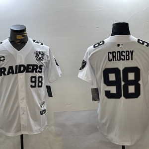 Men's Las Vegas Raiders Raiders #98 Maxx Crosby White With Nevada Silver Stat Patch And 65th Jersey