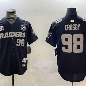 Men's Las Vegas Raiders Raiders #98 Maxx Crosby Black With Nevada Silver Stat Patch And 65th Jersey