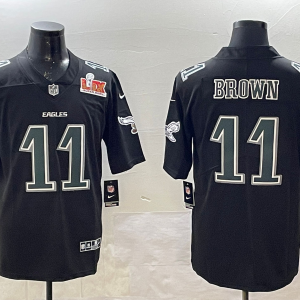 Men's Philadelphia Eagles #11 A. J. Brown Black 2025 Super Bowl LIX Patch Fashion Vapor Jersey
