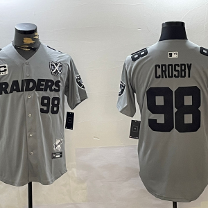 Men's Las Vegas Raiders Raiders #98 Maxx Crosby Gray With Nevada Silver Stat Patch And 65th Jersey