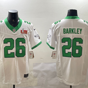 Men's Philadelphia Eagles #26 Saquon Barkley White 2025 Super Bowl LIX Patch Vapor Jersey