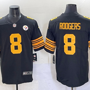 Men's Pittsburgh Steelers #8 Aaron Rodgers Black 2025 Color Rush Limited Stitched Jersey