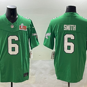 Men's Philadelphia Eagles #6 DeVonta Smith Green 2025 Super Bowl LIX Patch Vapor Jersey