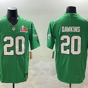 Men's Philadelphia Eagles #20 Dawklns Green 2025 Super Bowl LIX Patch Vapor Jersey