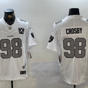 Men's Las Vegas Raiders Raiders #98 Maxx Crosby White 2024 F.U.S.E With Nevada Silver Color Rush Limited Jersey