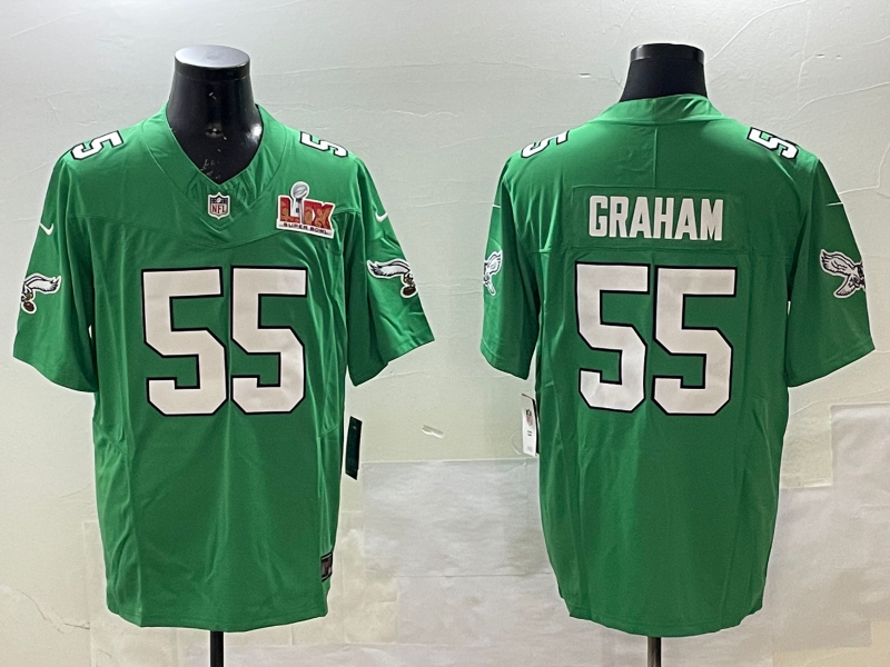 Men's Philadelphia Eagles #55 Graham Green 2025 Super Bowl LIX Patch Vapor Jersey