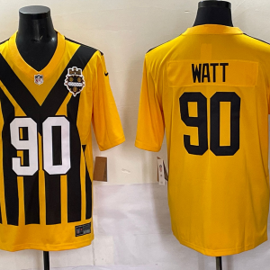 Men's Pittsburgh Steelers #90 T.J. Watt Gold 1933 Throwback Alternate Football Stitched Jersey