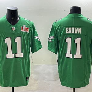 Men's Philadelphia Eagles #11 A. J. Brown Green 2025 Super Bowl LIX Patch Vapor Jersey