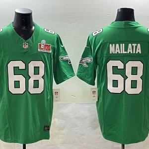 Men's Philadelphia Eagles #68 Jordan Mailata Green 2025 Super Bowl LIX Patch Vapor Jersey