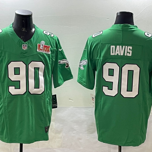 Men's Philadelphia Eagles #90 Davis Green 2025 Super Bowl LIX Patch Vapor Jersey