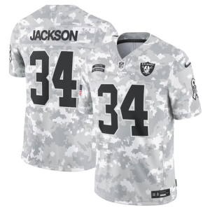 Men's Las Vegas Raiders Raiders #34 Bo Jackson Arctic Camo 2024 F.U.S.E. Salute to Service Jersey