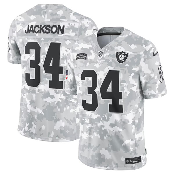 Men's Las Vegas Raiders Raiders #34 Bo Jackson Arctic Camo 2024 F.U.S.E. Salute to Service Jersey