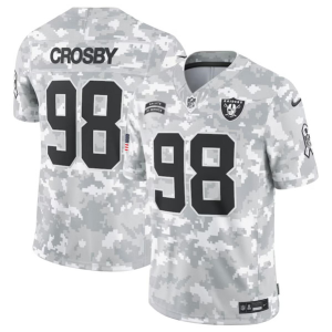 Men's Las Vegas Raiders Raiders #98 Maxx Crosby Arctic Camo 2024 F.U.S.E. Salute to Service Jersey
