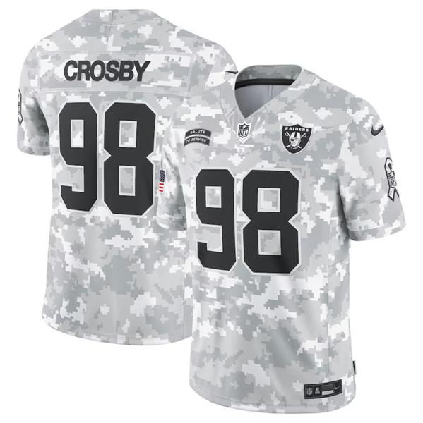 Men's Las Vegas Raiders Raiders #98 Maxx Crosby Arctic Camo 2024 F.U.S.E. Salute to Service Jersey