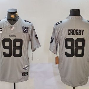 Men's Las Vegas Raiders Raiders #98 Maxx Crosby Gray 2024 F.U.S.E With Nevada Silver Limited Jersey