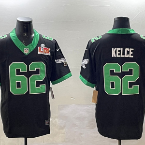 Men's Philadelphia Eagles #62 Jason Kelce Black 2025 Super Bowl LIX Patch Vapor Jersey
