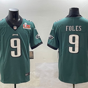 Men's Philadelphia Eagles #9 Nick Foles Green 2025 Super Bowl LIX Patch Vapor Jersey