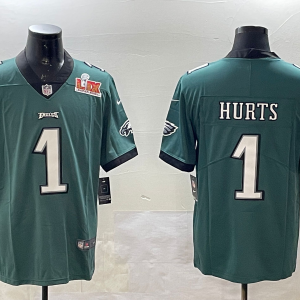 Men's Philadelphia Eagles #1 Jalen Hurts Green 2025 Super Bowl LIX Patch Fashion Vapor Jersey
