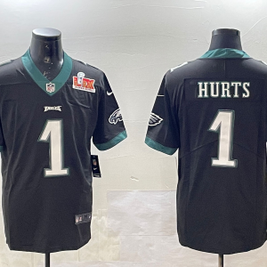 Men's Philadelphia Eagles #1 Jalen Hurts Black 2025 Super Bowl LIX Patch Fashion Vapor Jersey