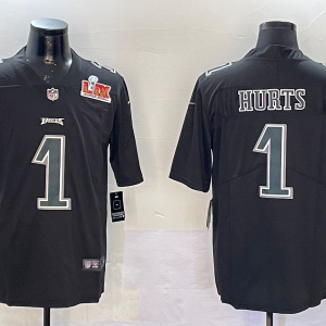 Men's Philadelphia Eagles #1 Jalen Hurts Black 2025 Super Bowl LIX Patch Fashion Vapor Jersey