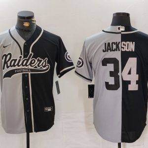 Men's Las Vegas Raiders Raiders #34 Bo Jackson Split Black/Grey Baseball Stitched Jersey