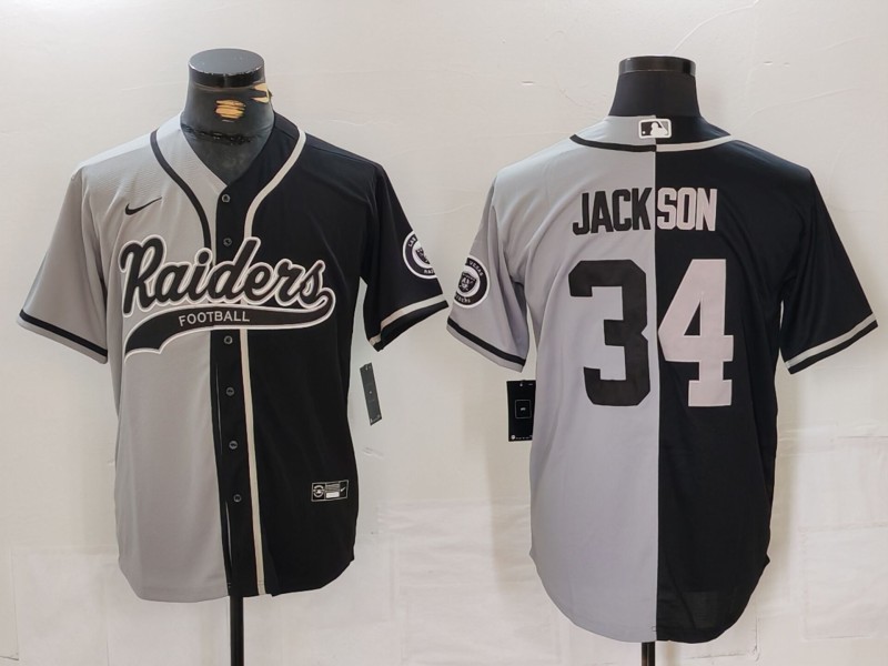 Men's Las Vegas Raiders Raiders #34 Bo Jackson Split Black/Grey Baseball Stitched Jersey