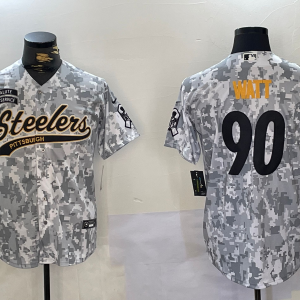 Men's Pittsburgh Steelers #90 Watt Arctic Camo 2024 Salute to Service Jersey