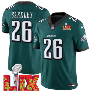Men's Philadelphia Eagles #26 Saquon Barkley Green 2025 Super Bowl LIX Patch Vapor Jersey