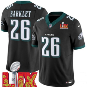 Men's Philadelphia Eagles #26 Saquon Barkley Black 2025 Super Bowl LIX Patch Vapor Jersey