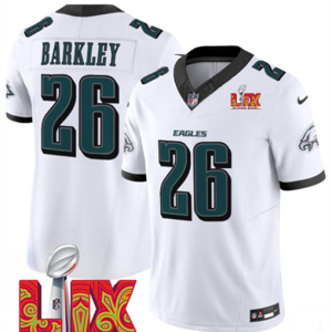 Men's Philadelphia Eagles #26 Saquon Barkley White 2025 Super Bowl LIX Patch Vapor Jersey