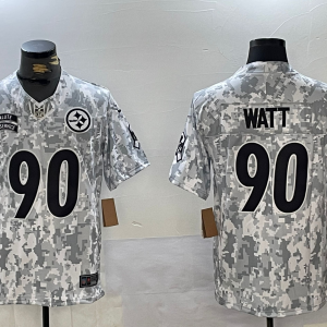 Men's Pittsburgh Steelers #90 Watt Arctic Camo 2024 F.U.S.E. Salute to Service Jersey