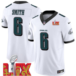 Men's Philadelphia Eagles #6 DeVonta Smith White 2025 Super Bowl LIX Patch Vapor Jersey