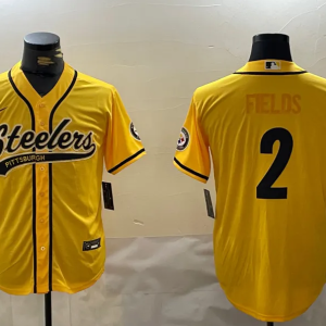 Men's Pittsburgh Steelers #2 Justin Fields Yellow Baseball Nike Jersey
