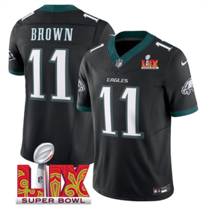 Men's Philadelphia Eagles #11 A.J. Brown Black 2025 Super Bowl LIX Patch Vapor Jersey