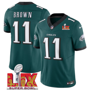Men's Philadelphia Eagles #11 A.J. Brown Green 2025 Super Bowl LIX Patch Vapor Jersey