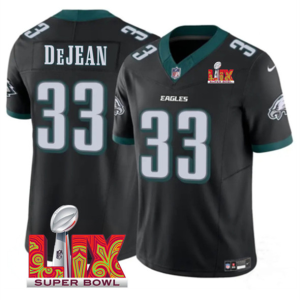 Men's Philadelphia Eagles #33 Cooper DeJean Black 2025 Super Bowl LIX Patch Vapor Jersey