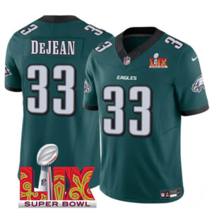 Men's Philadelphia Eagles #33 Cooper DeJean Green 2025 Super Bowl LIX Patch Vapor Jersey