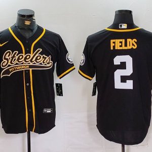 Men's Pittsburgh Steelers #2 Justin Fields Black Baseball Jersey