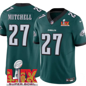 Men's Philadelphia Eagles #27 Quinyon Mitchell Green 2025 Super Bowl LIX Patch Vapo Jersey