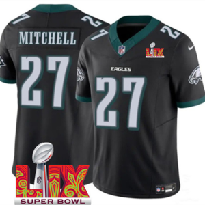 Men's Philadelphia Eagles #27 Quinyon Mitchell Black 2025 Super Bowl LIX Patch Vapor Jersey