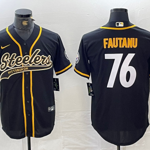 Men's Pittsburgh Steelers #76 Troy Fautanu Black With Patch Cool Base Stitched Jersey