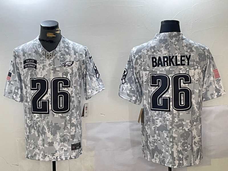 Men's Philadelphia Eagles #26 Saquon Barkley Arctic Camo 2024 F.U.S.E. Salute to Service Jersey