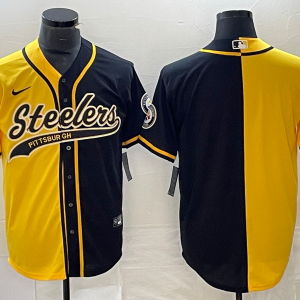 Men's Pittsburgh Steelers Blank Yellow Black Split Cool Base Stitched Baseball Jersey