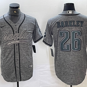Men's Philadelphia Eagles #26 Saquon Barkley Grey Cool Base Stitched Baseball Jersey